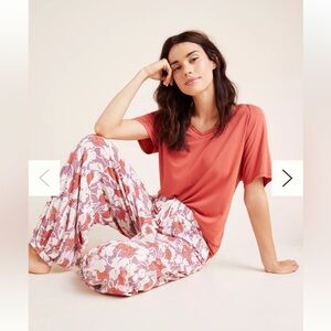 Anthropologie Floral Track Pants in Pink and White